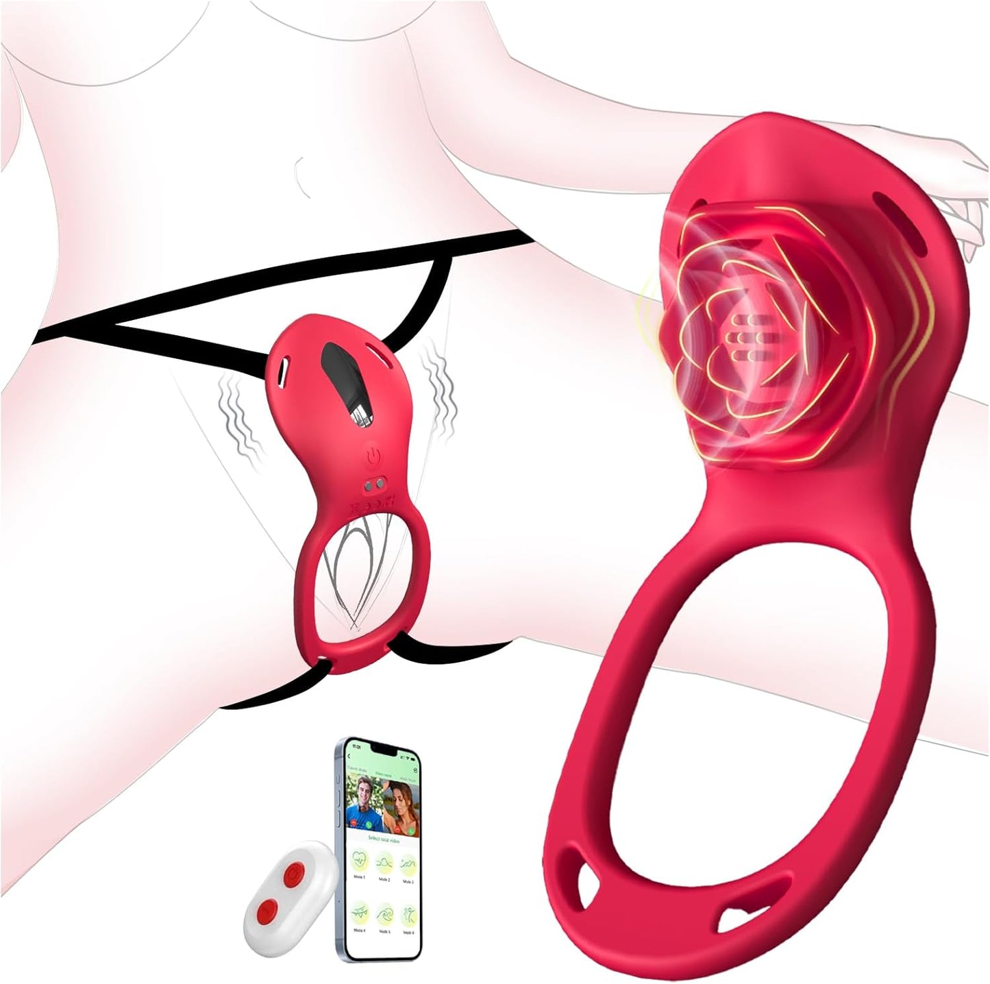 Couples Rose App Remote Control Wearable Vibrator, Couple Women Adult Sex Toys Games for Men, Hands Free Panty Clitoris Vibrator Vibrating Cock Ring, Female Sex Toy Clitoral Stimulator