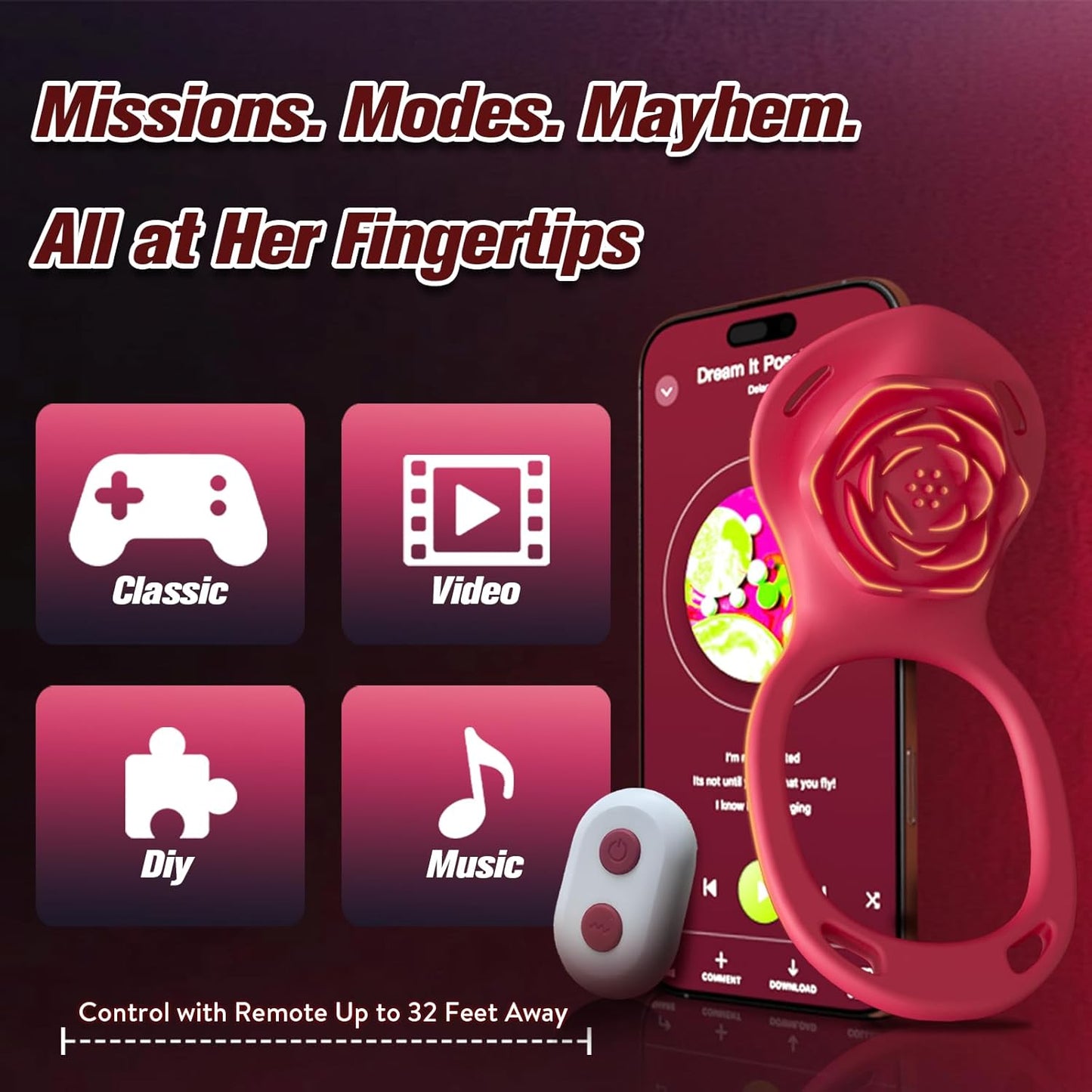 Couples Rose App Remote Control Wearable Vibrator, Couple Women Adult Sex Toys Games for Men, Hands Free Panty Clitoris Vibrator Vibrating Cock Ring, Female Sex Toy Clitoral Stimulator