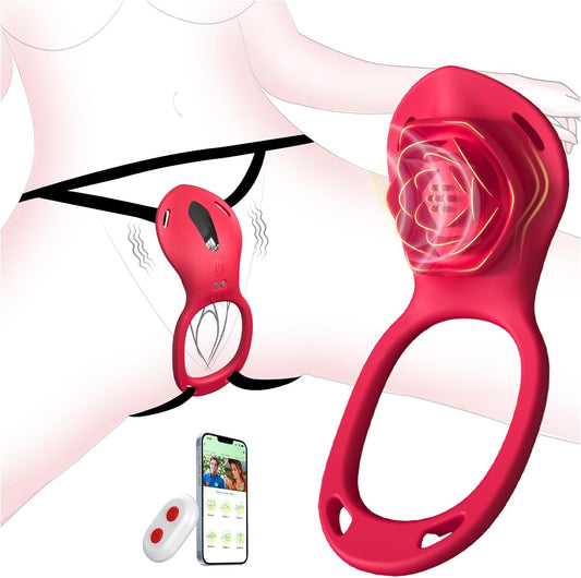 Couples Rose App Remote Control Wearable Vibrator, Couple Women Adult Sex Toys Games for Men, Hands Free Panty Clitoris Vibrator Vibrating Cock Ring, Female Sex Toy Clitoral Stimulator