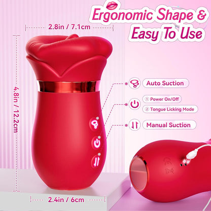 Vibrator Adult Sex Toys for Women - 5 IN 1 Mouth Sucking Vibrator Rose Sex Toy, 10 Tongue Licking, 3 Auto & 1 Manual Sucking Adult Toys New APP, Anal Clit Nipple Vibrators Female Couples Sex Toys