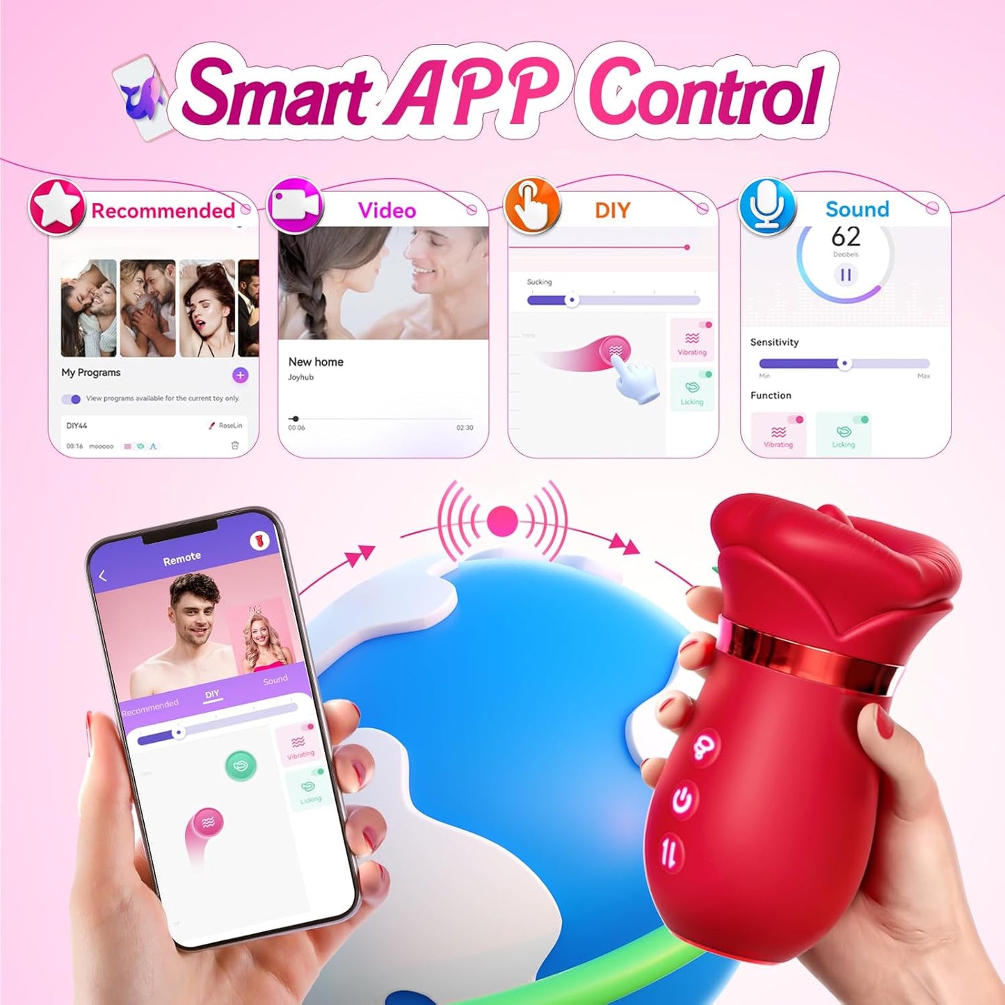 Vibrator Adult Sex Toys for Women - 5 IN 1 Mouth Sucking Vibrator Rose Sex Toy, 10 Tongue Licking, 3 Auto & 1 Manual Sucking Adult Toys New APP, Anal Clit Nipple Vibrators Female Couples Sex Toys