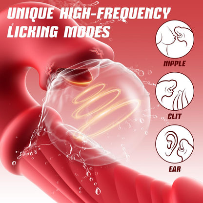 Thrusting Vibrator Sex Toys, Dildos Adult Sex Toy for Women G Spot with Sliding Ring 7 Thrusting Realistic Dildo & 10 Tongue Licking 10 Vibrating Modes, Rabbit Vibrators for Female Couple Games