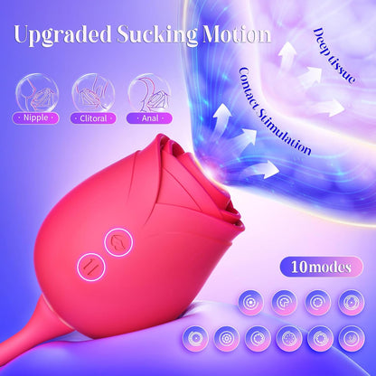 Vibrator Dildo Sex Toys for Women - Rose Sex Toy with Thrusting G Spot Vibrators & 10 Sucking Modes for Clitoral Nipple Stimulation Anal Double-Ended Dildos Adult Sex Toys Games for Couples