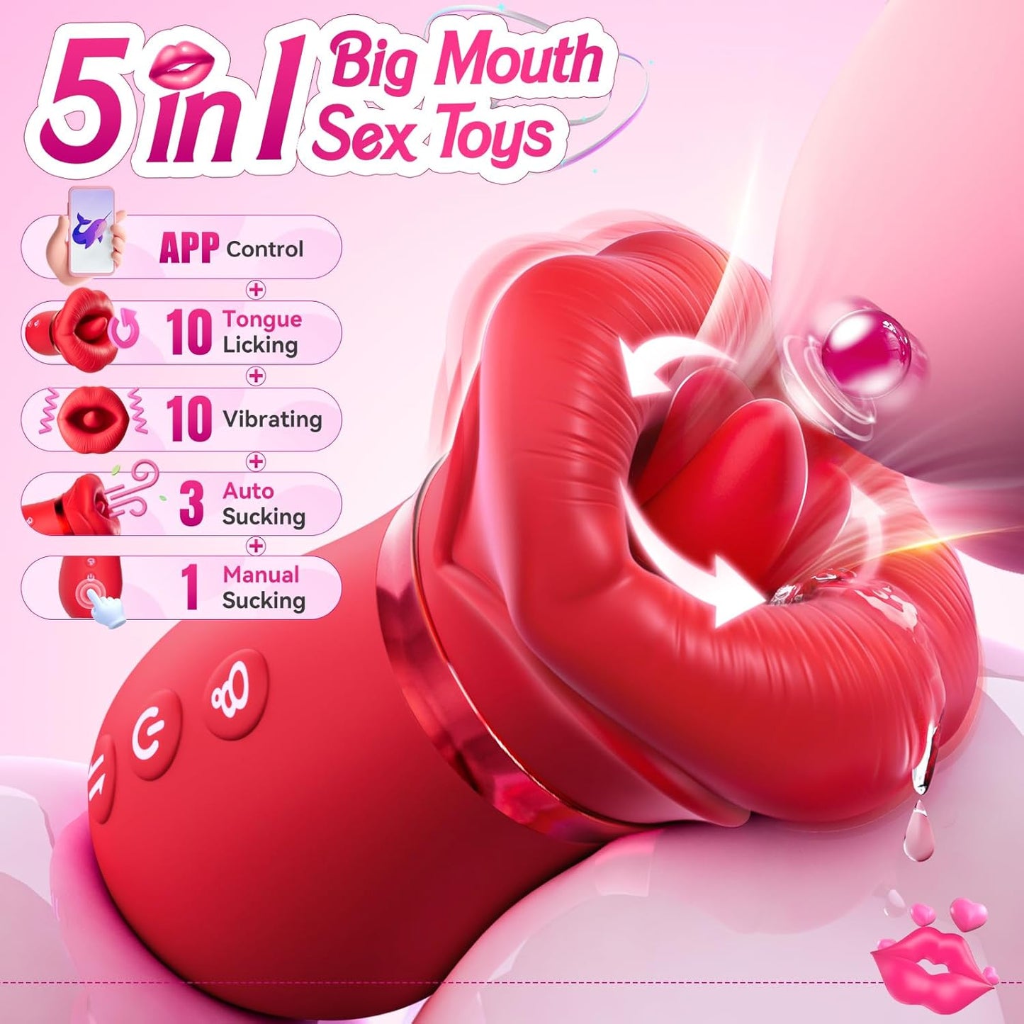 Vibrator Adult Sex Toys for Women - 5 IN 1 Mouth Sucking Vibrator Rose Sex Toy, 10 Tongue Licking, 3 Auto & 1 Manual Sucking Adult Toys New APP, Anal Clit Nipple Vibrators Female Couples Sex Toys