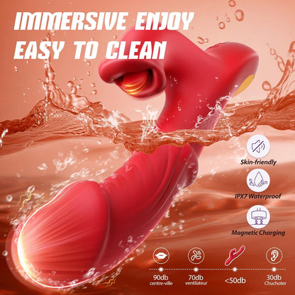 Thrusting Vibrator Sex Toys, Dildos Adult Sex Toy for Women G Spot with Sliding Ring 7 Thrusting Realistic Dildo & 10 Tongue Licking 10 Vibrating Modes, Rabbit Vibrators for Female Couple Games