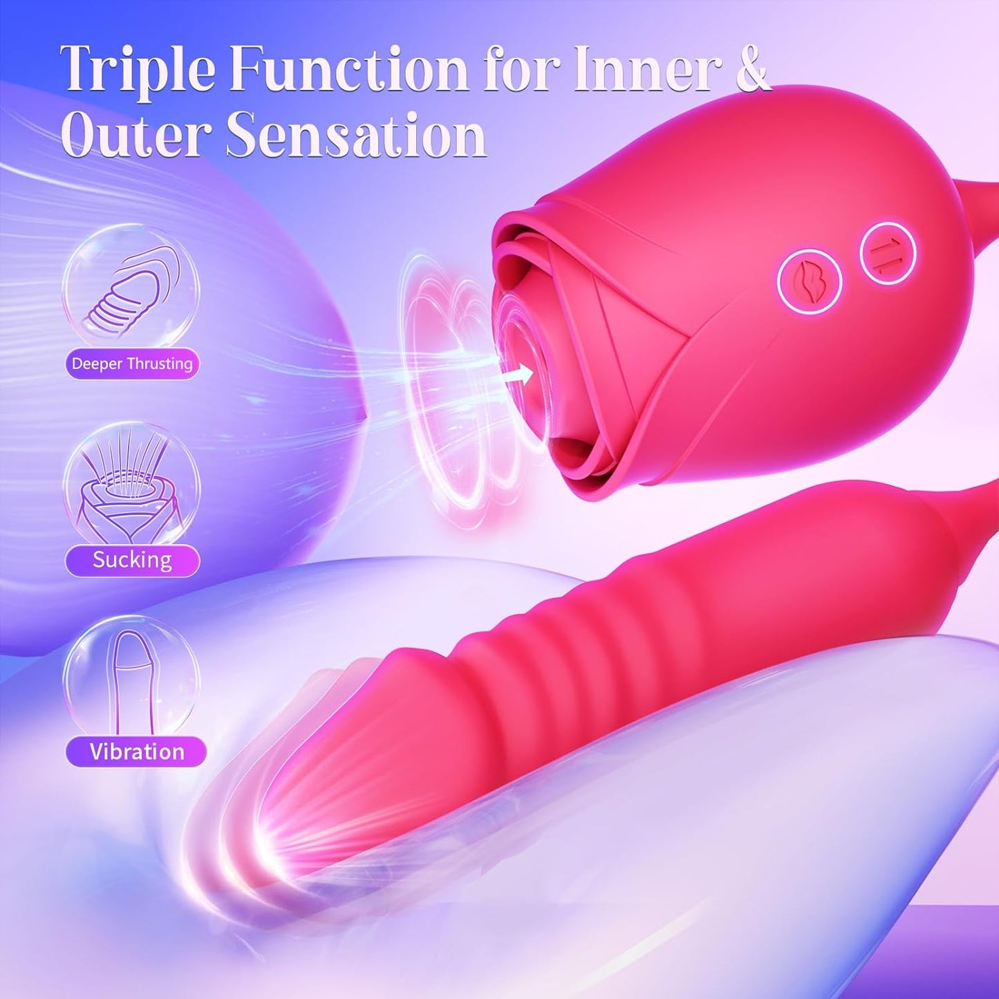Vibrator Dildo Sex Toys for Women - Rose Sex Toy with Thrusting G Spot Vibrators & 10 Sucking Modes for Clitoral Nipple Stimulation Anal Double-Ended Dildos Adult Sex Toys Games for Couples