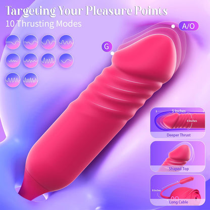 Vibrator Dildo Sex Toys for Women - Rose Sex Toy with Thrusting G Spot Vibrators & 10 Sucking Modes for Clitoral Nipple Stimulation Anal Double-Ended Dildos Adult Sex Toys Games for Couples