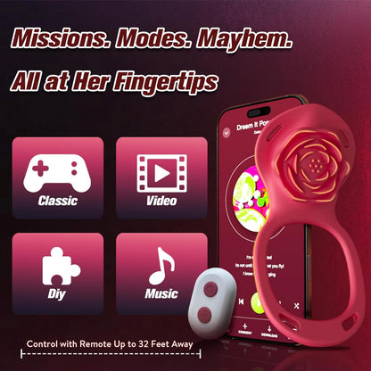 Couples Rose App Remote Control Wearable Vibrator, Couple Women Adult Sex Toys Games for Men, Hands Free Panty Clitoris Vibrator Vibrating Cock Ring, Female Sex Toy Clitoral Stimulator
